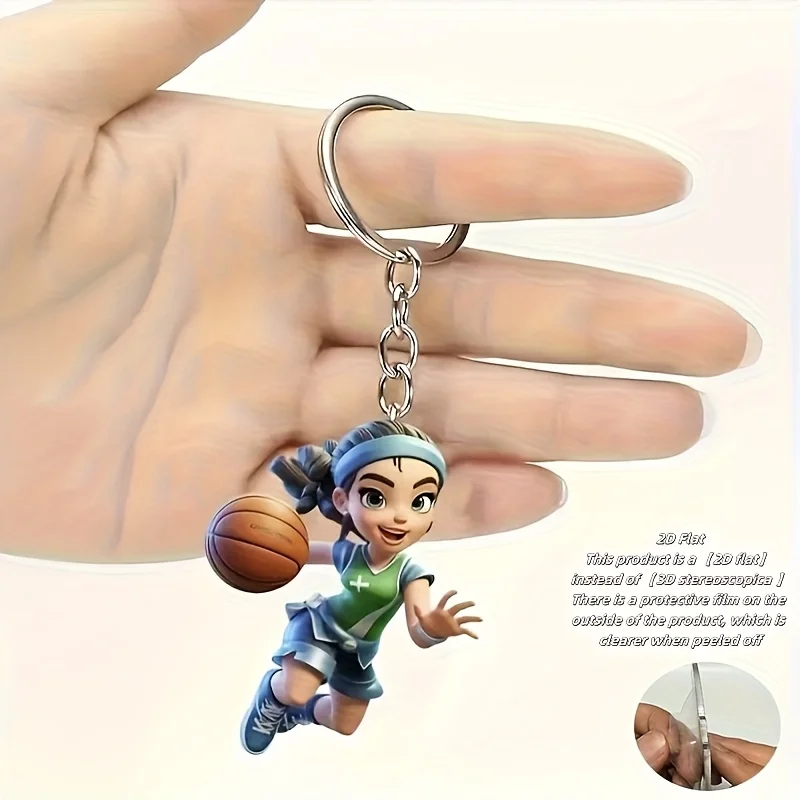LLavero de jugador de baloncesto 2D, acrílico, vibrante, dibujos animados para mujer, adorno colgante deportivo, colgante para coche, cartera, accesorio, regalo de Halloween