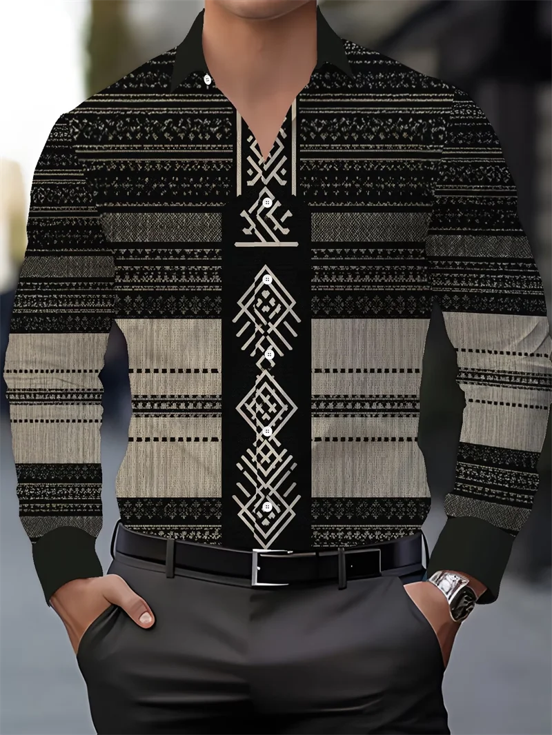 

New blue and blue contrasting butterfly daisy print men's long sleeved shirt casual slim fit trendy shirt