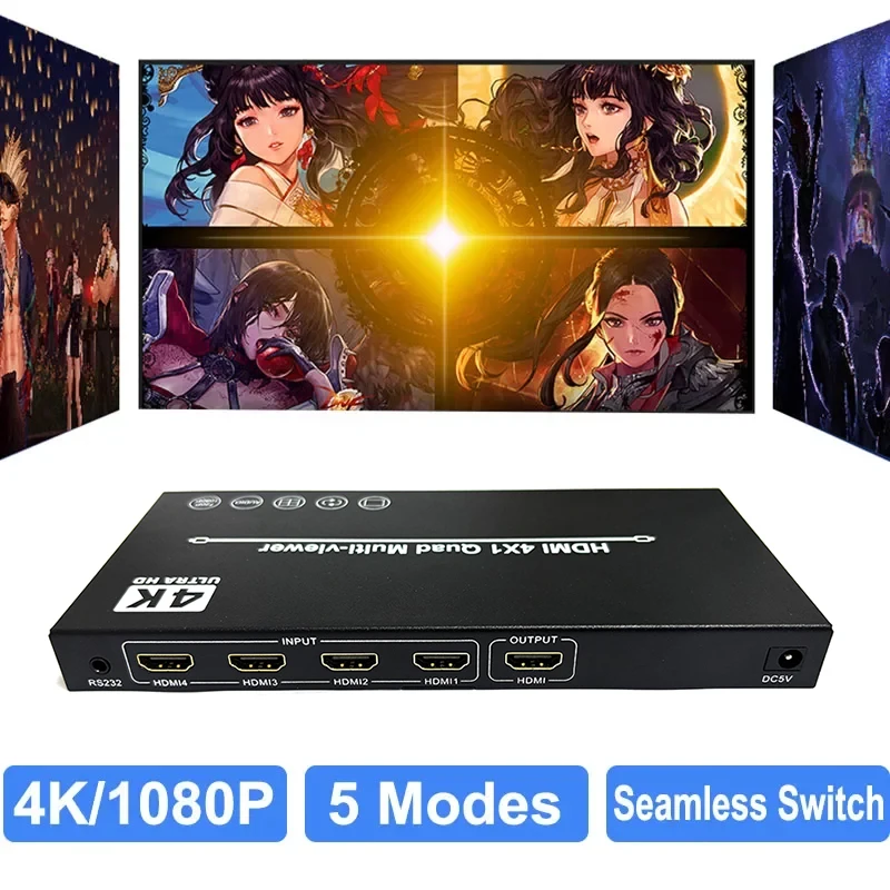 

Мультивьювер HDMI 4K 4x1, 4-канальный видеомультиплексор, 1080p, квадроточный мультивьювер, сплиттер экрана, бесшовное переключение, 5 режимов отображения