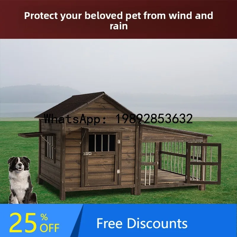 XLL Outdoor Warm Rainproof All-Season Dog Cage Outdoor Dog House Villa Small Medium Large Dog Solid Wood with Yard