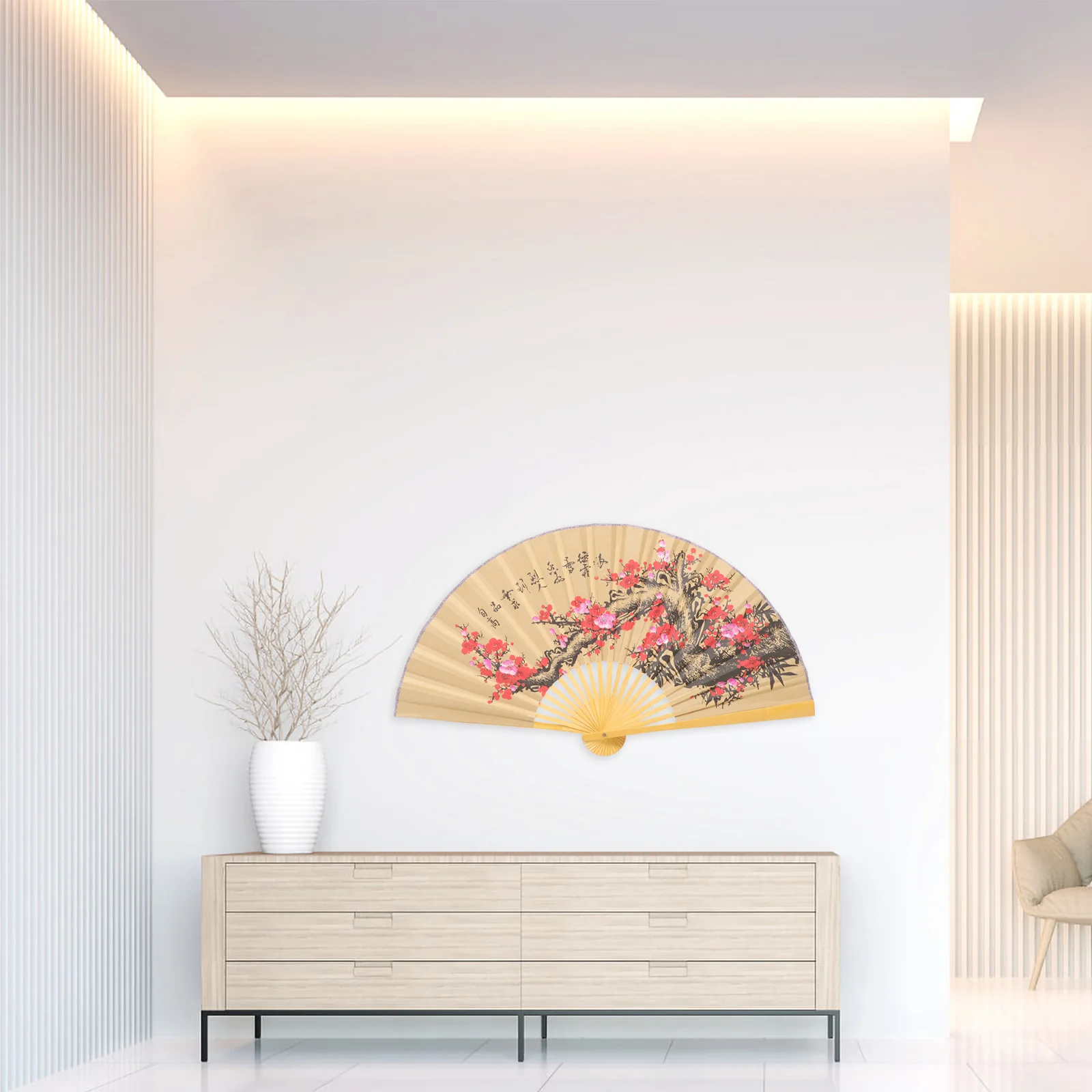 

Chinese Style Hanging Fan Wall Decor Pendant Decoration Inflatable The Flowers Wooden Wedding