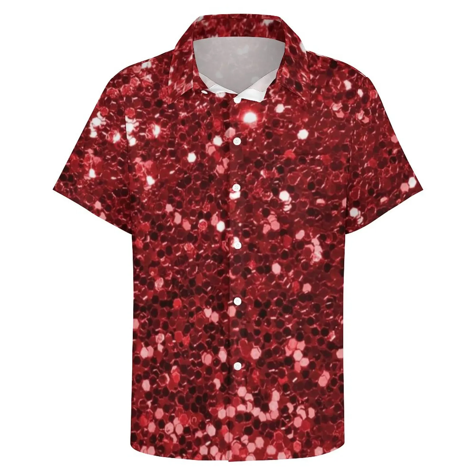 Chemise Décontractée à Paillettes Rouges pour Homme, Manches Courtes, Imprimé Bling, Rotterdam, Harajuku