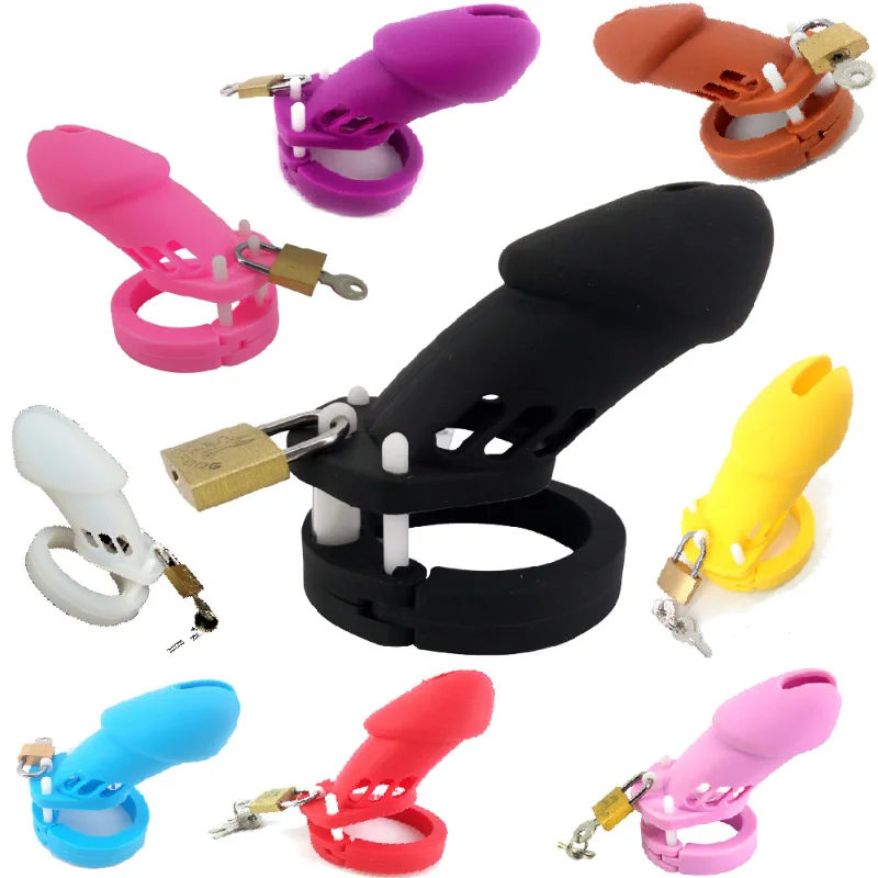 1PCS Medical Soft Silicone Male Chastity Device with 5 Size Penis Ring,Cock Cages,Virginity Lock Sex Toys for Men Couple