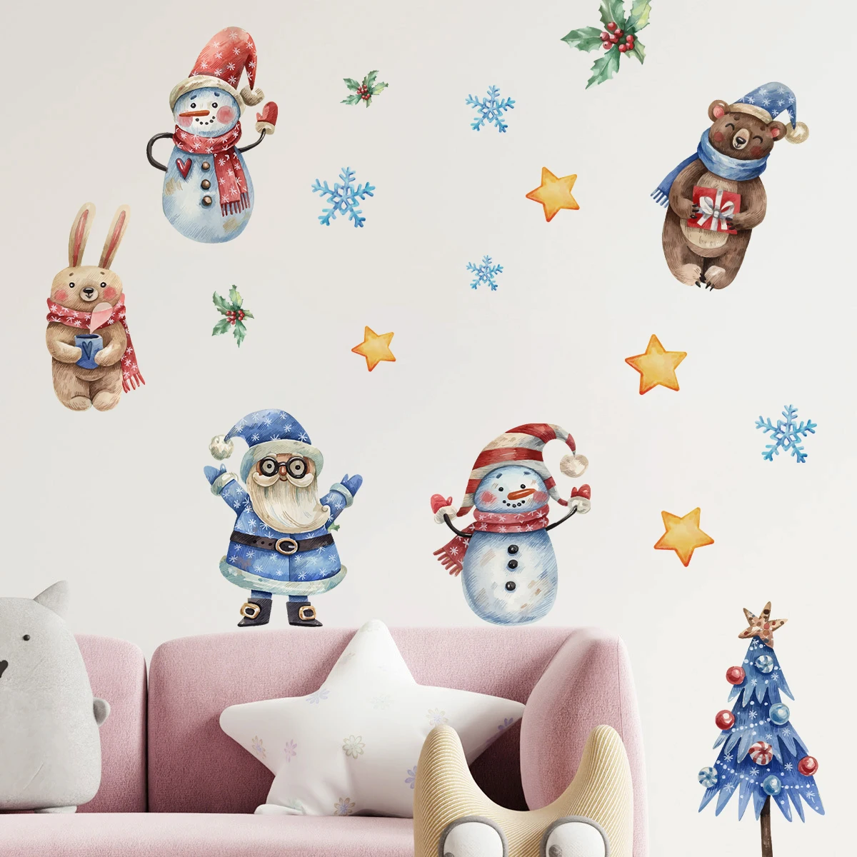 ملصق حائط ثلاثي الأبعاد لتزيين عيد الميلاد للأطفال ، غرف الأطفال ، ورق حائط ذاتي اللصق ، ديكور العطلات ، ملصقات حائط ، غرفة نوم ، 8 أنماط