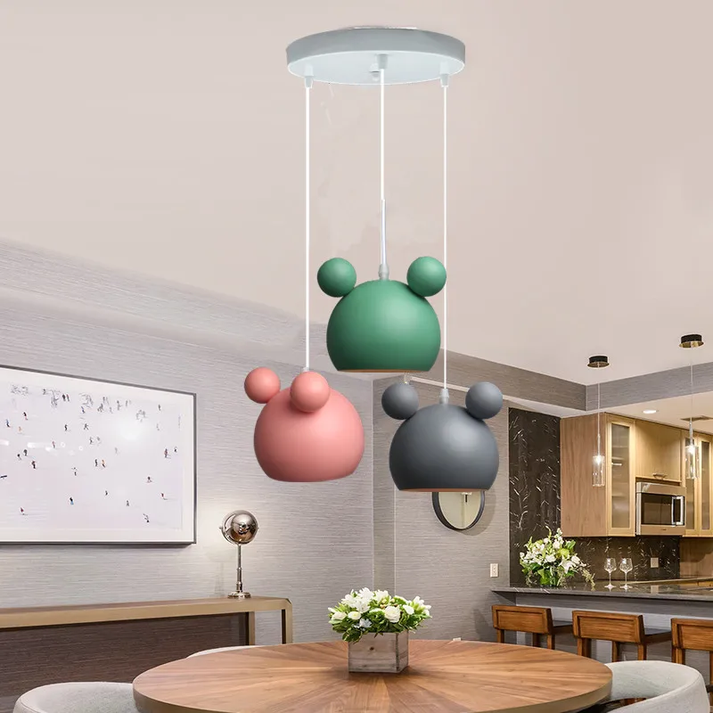 Scandinavian Iron Mickey Pendant Light Cream Colors｜Eye Protection Dining Lamp｜Kids Room Decor​
