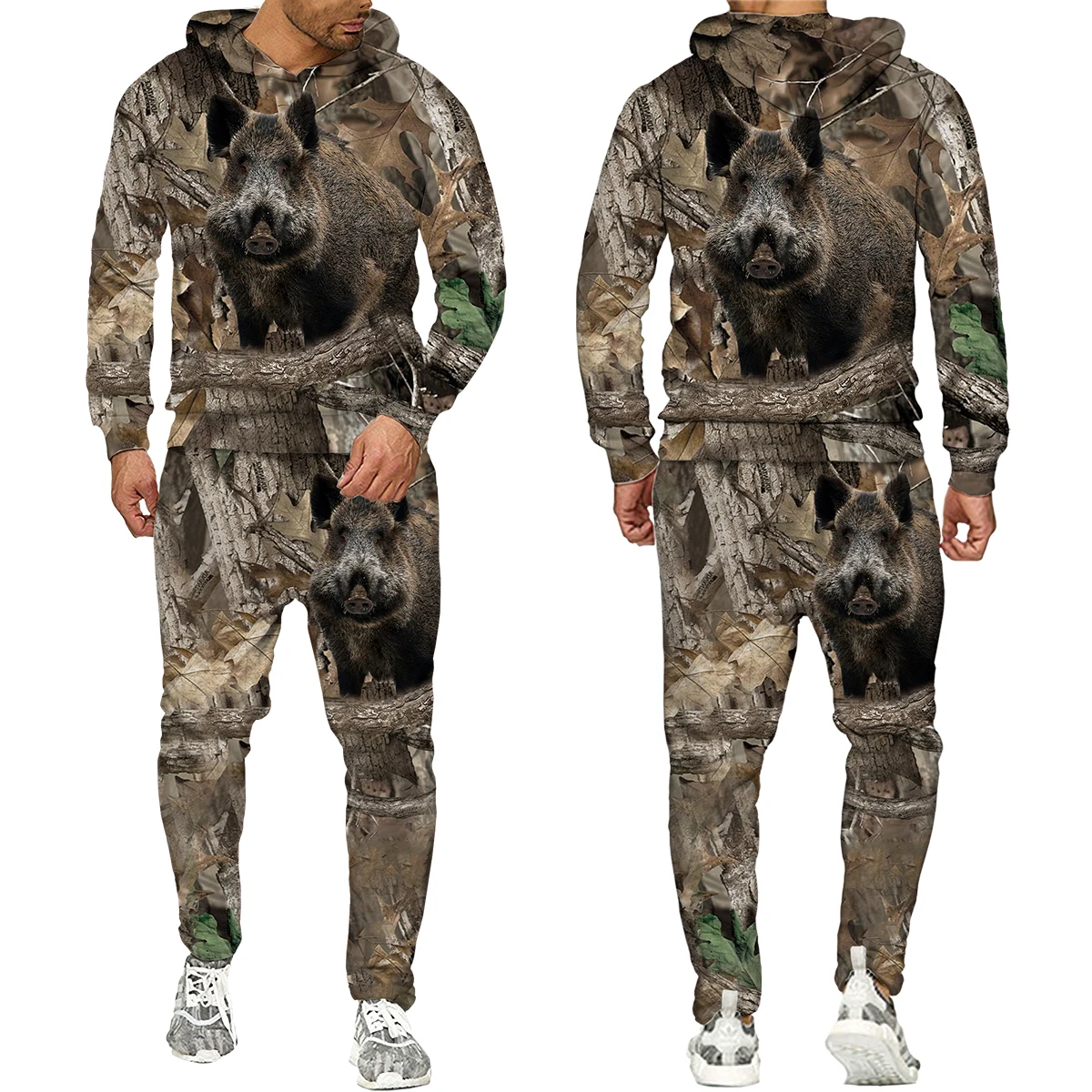 Casual Camouflage Hunting Animal Wild Boar 3D Hoodie Sweatshirt / Men\'s Tracksuit 2 Piece Set Sportwear Men Clothing Suit