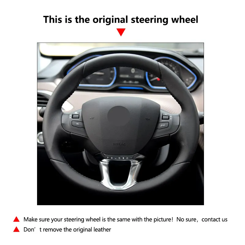 Car Interior Steering Wheel Cover Soft Microfiber Leather Trim Accessories For Peugeot 208 2008 2014 2015 2016 2017 2018 Red bar