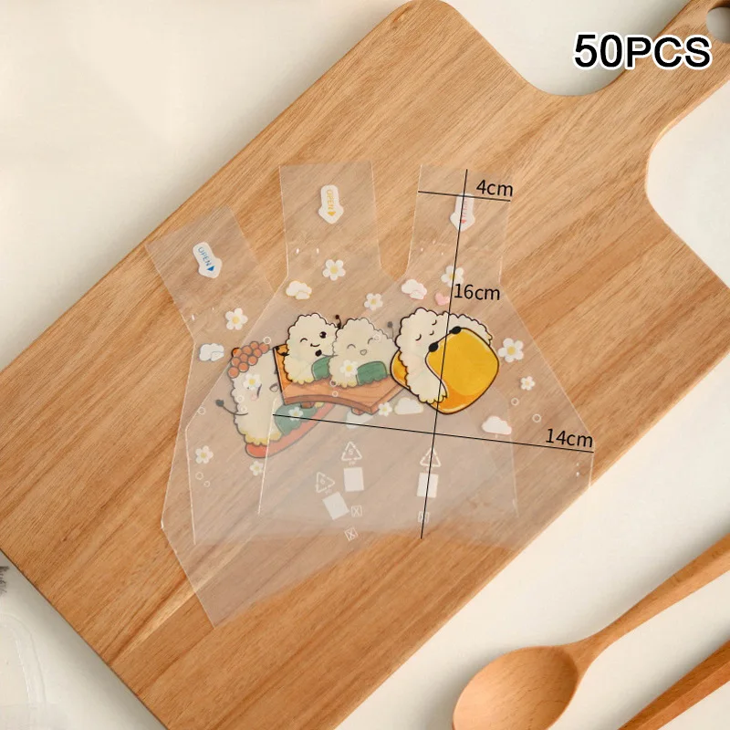 

50pcs Microwave Safe Food Grade Onigiri Wrappers Transparent Rice Ball Bags Design Portable Snack Storage Bags For