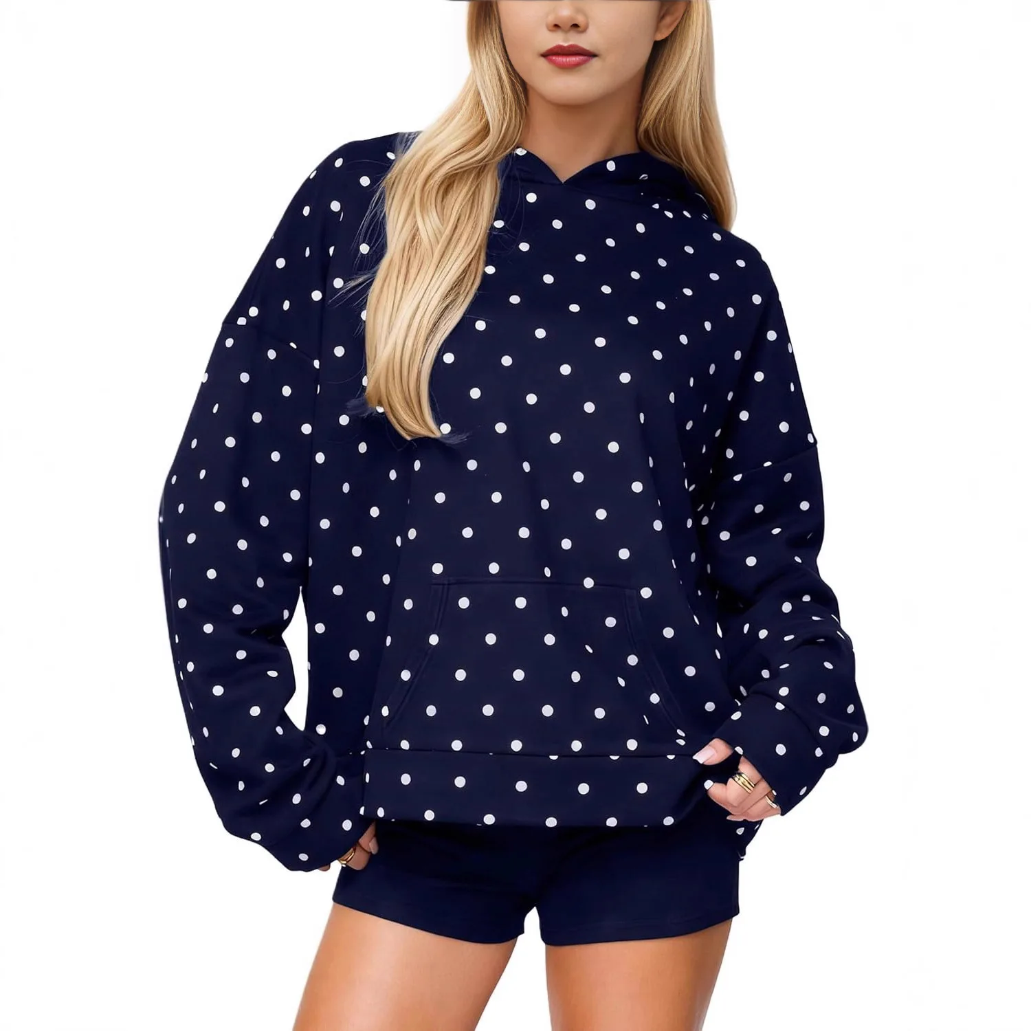 Felpa con cappuccio ampia stampata a pois versatile casual alla moda autunno e inverno stile INS da donna