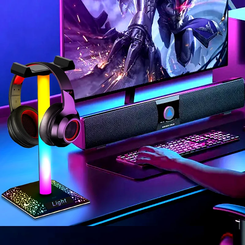 Nuevo diseño de luces LED Multicolor, soporte para auriculares para juegos, luces LED RGB con cargador USB