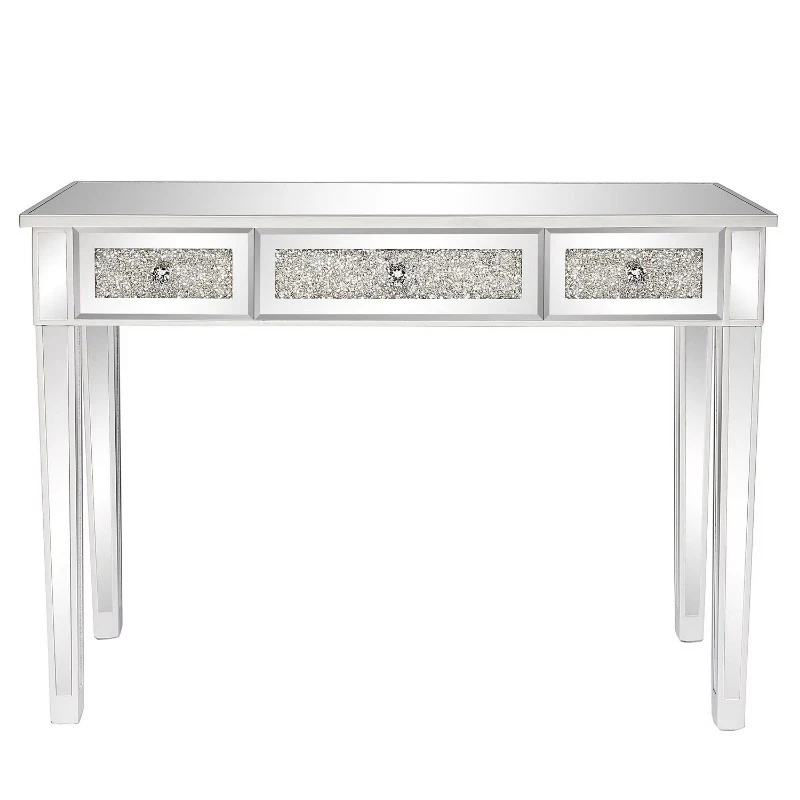 Silver Mirror Computer Desk with Triple Pump Pressure Broken Glass Design