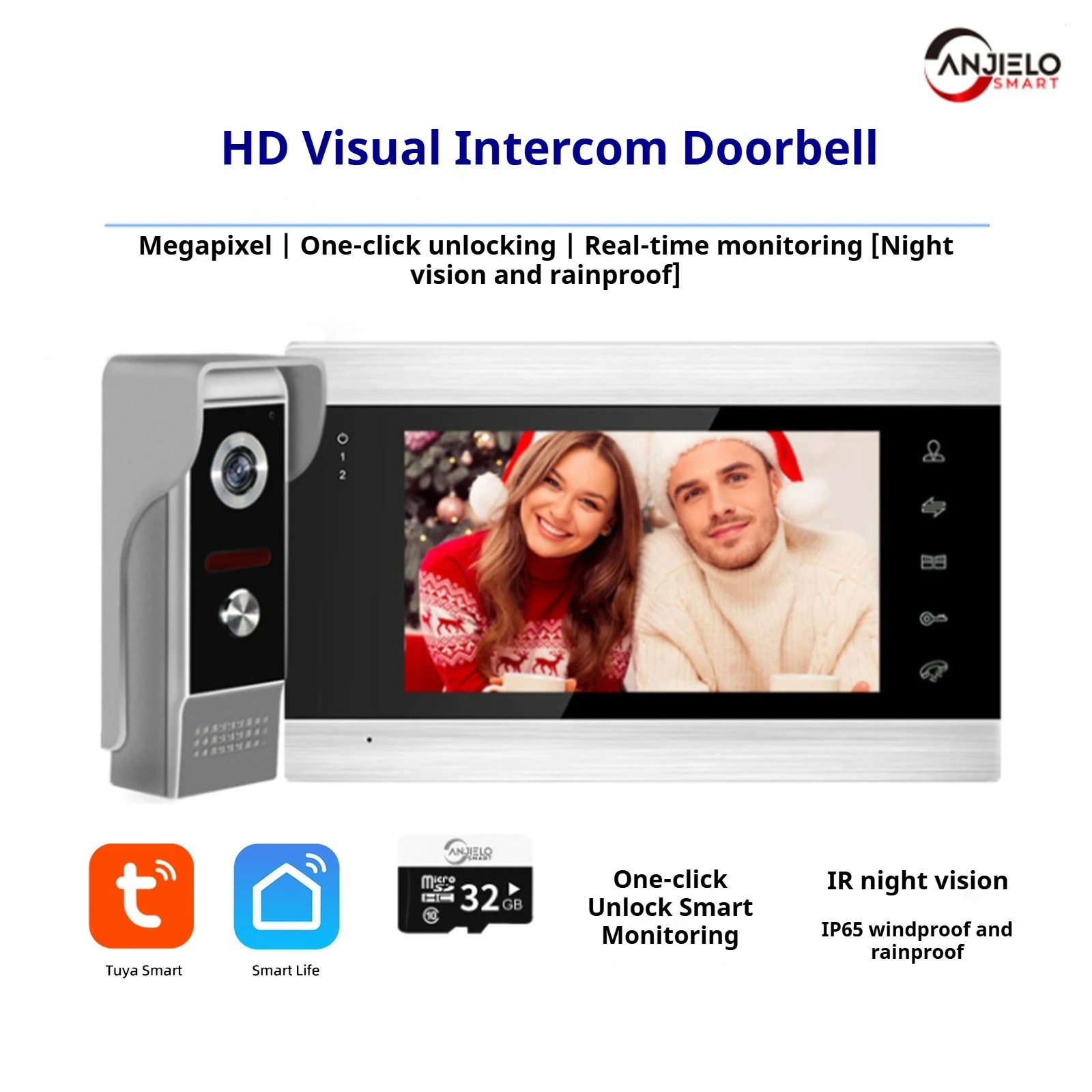 

Умная 7-дюймовая домашняя вилла, разблокировка в один клик, ночное видение, непромокаемый умный видеодверной звонок