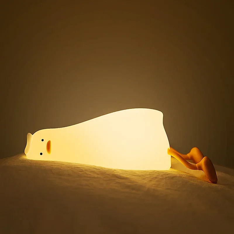 

Lying Flat Duck Night Light Silicone Cute Light Up Yellow Duck 3-Level Bedside Desk Touch Night Lamp Baby Kids Room Kawaii Decor