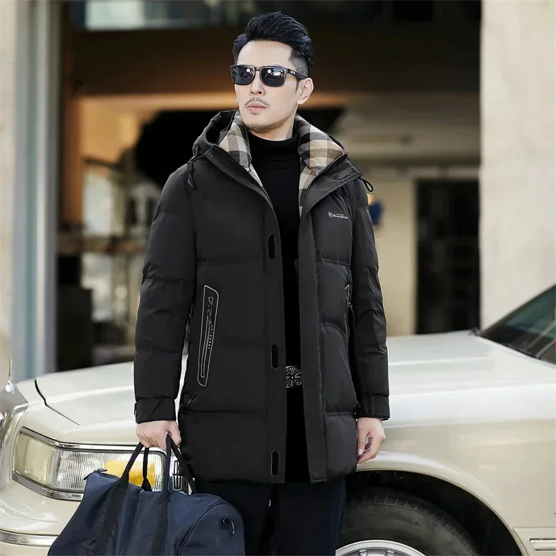 2025 New Winter Luxury Designer Clothing Long Down Jacket Cold Protection Thick Warm Black Hooded Men's Goose