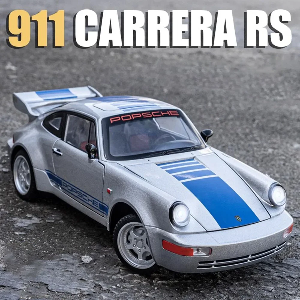 1:24 Porsche 964 Carrera RS 911 Sports Car Model Toy Metal Diecast Shock Absorption Classic Models Sound Light Display Gifts