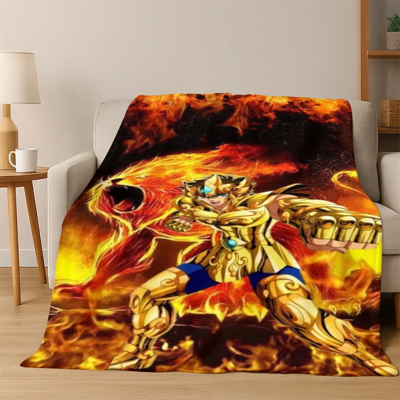 Cartoon Saint Seiya Anime Flannel Blanket Soft Warm Blanket Throw Blanket for Bedroom Living Room Bed Travel Picnic Gift kid