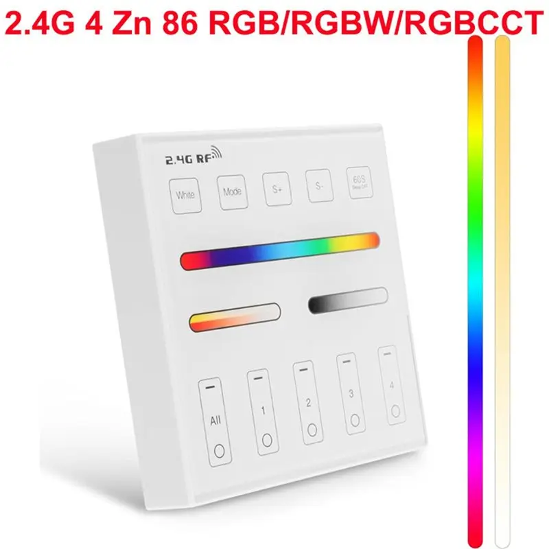 A01F-Smart Panel Remote For RGB For RGBW For RGBCCT, 2.4G Radio Frequency, Wall Mounted, 4-Zone Control