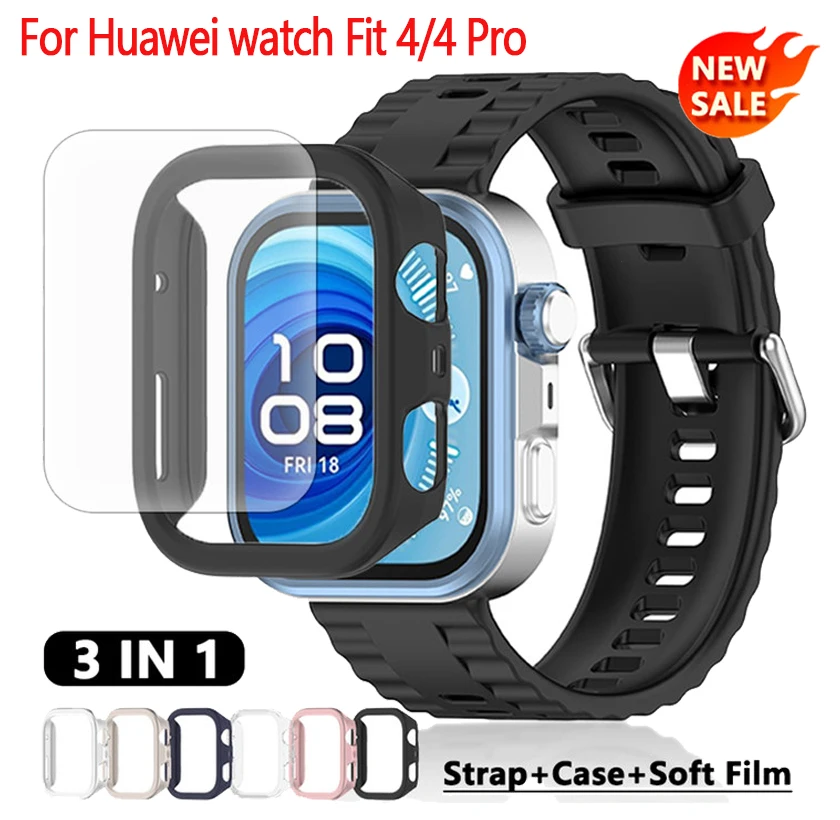 3 iN 1 Film+Case+Original Silicone Band For Huawei Watch Fit 4 Pro Strap Accessories Sport Bracelet Huawei Watch fit 4 3 straps