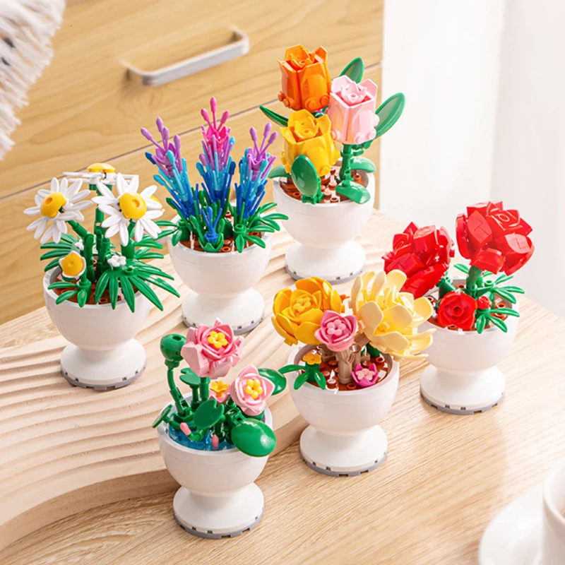 

Microlandscape Potted Plants Building Block flower Office desk Ornaments DIY assembled building block home decoration Girls Gift