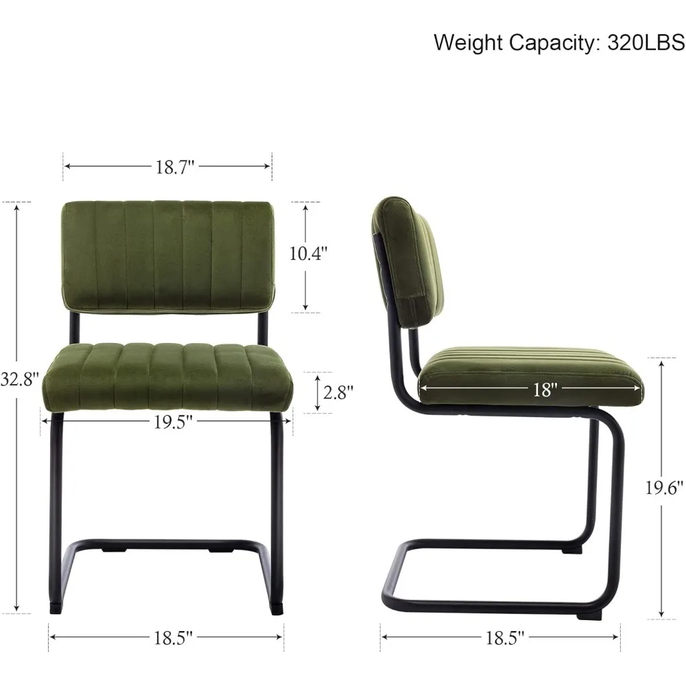 Green Velvet Dining Chairs Set of 2, Upholstered Kitchen Dining Room Chair, Comfy Green Chair Cantilevered Design Chair