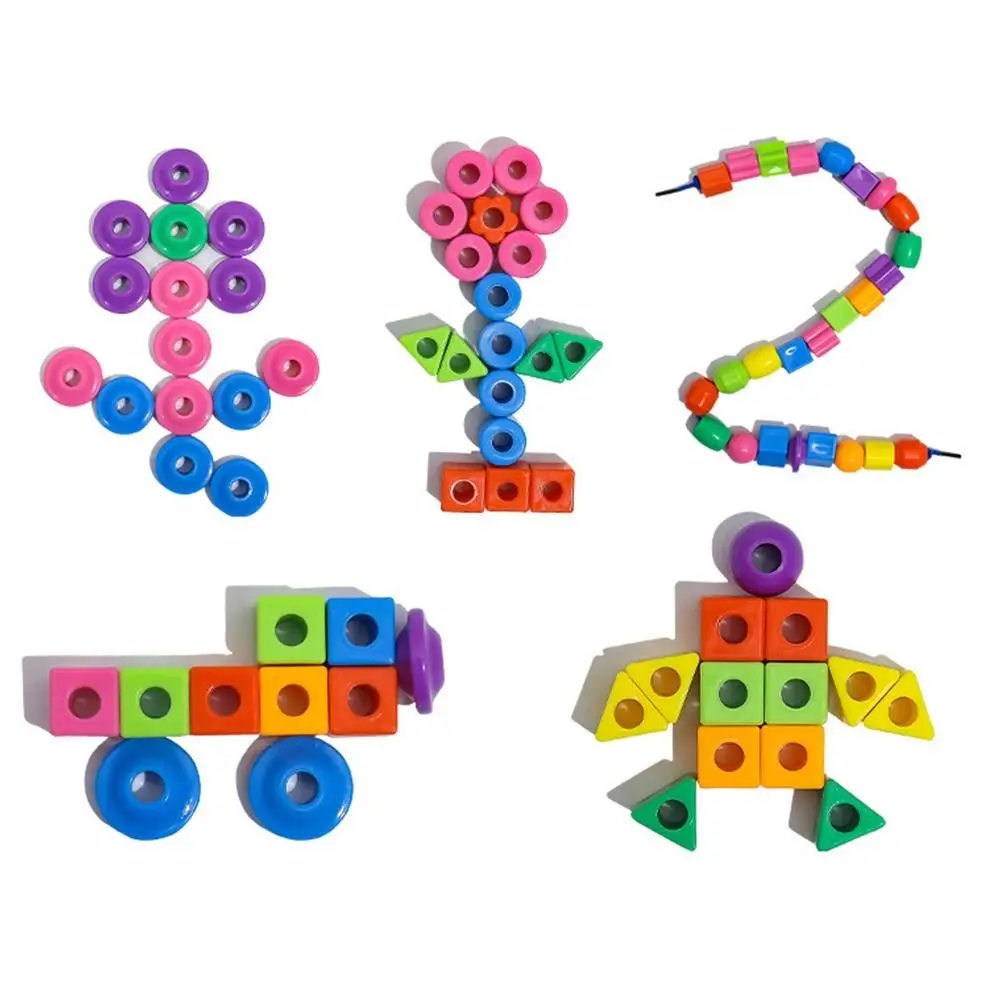 48/100/160PCS Multicolor Montessori Threading Beads Toy Geometry Shape Bracelet Toy Stringing Beads Toy Building Blocks Plastic