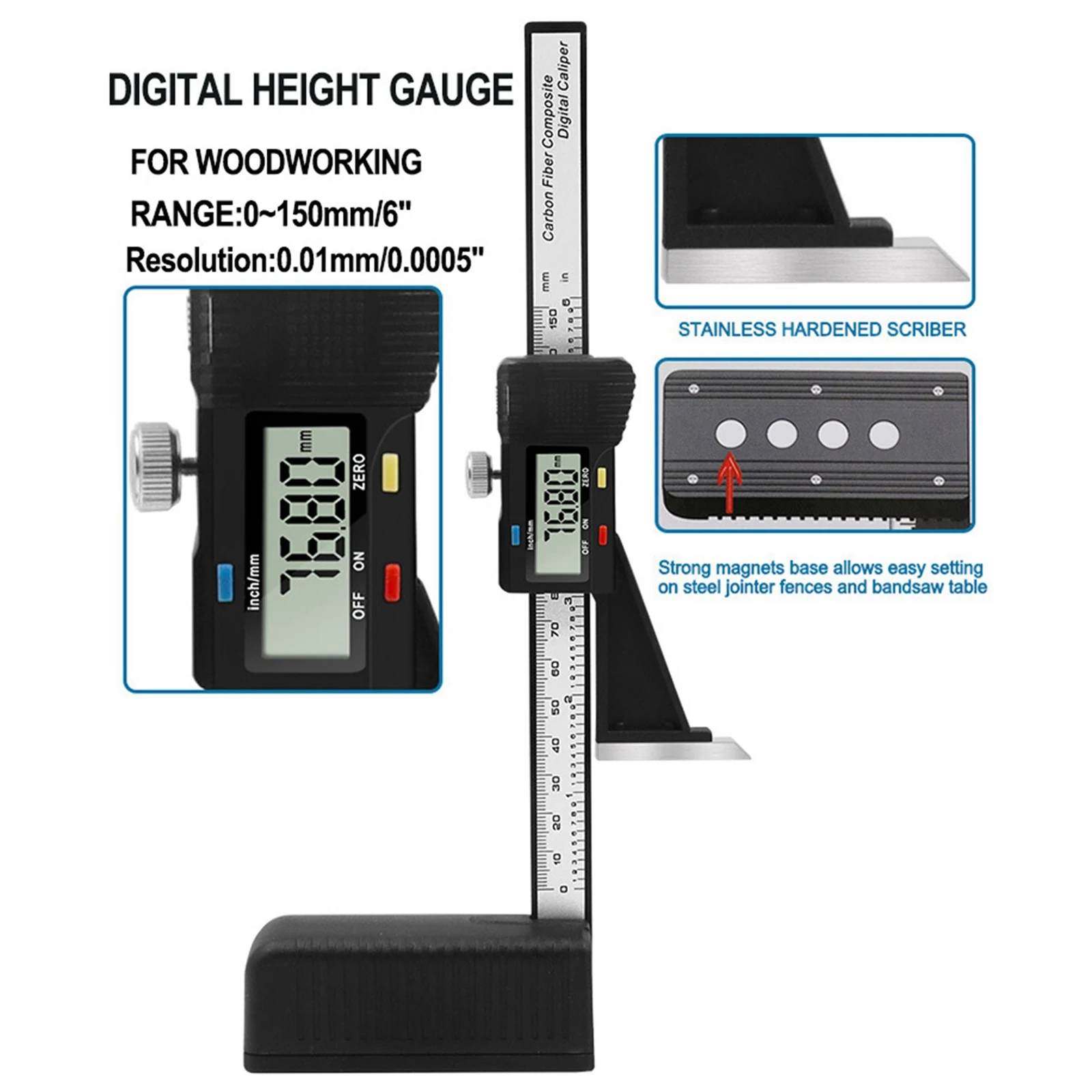 0-150mm Digital Height Gauge Electronic Height Gauge Vernier Caliper Ruler Wood Table Marking Ruler Woodworking Measuring Tools