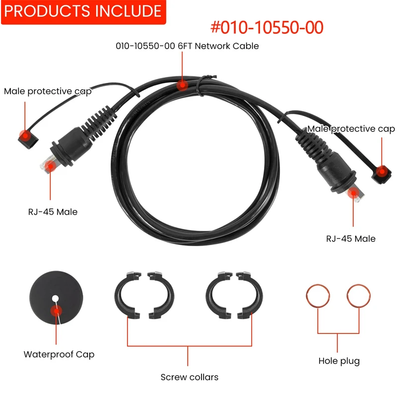 6/10/20/25/30 Foot Marine Network Cable for Garmin GPSMAP,GMR,GSD,ECHOMAP Ultra/Plus/UHD RJ45, Ethernet Cable 010-10550-00