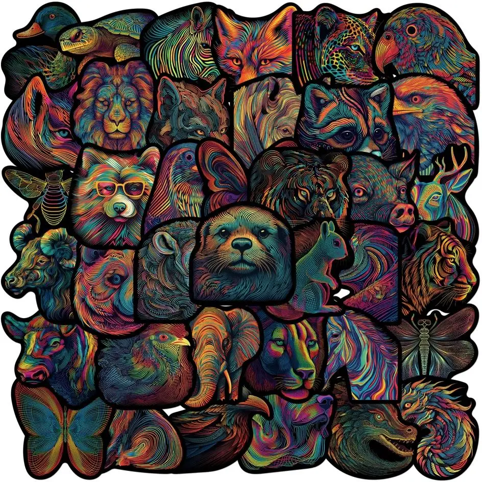 50PCS Cool Psychedelic Dark Art Line Animals Stickers Aesthetic Decals DIY Skateboard Guitar Laptop Motorcycle Kids Sticker