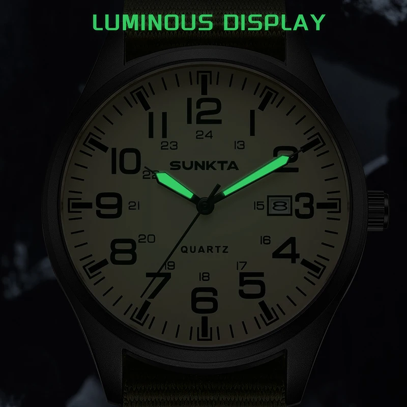 SUNKTA جديد ساعات المعصم الرجالية الكوارتز موضة الأسبوع العسكري تاريخ ساعة الرجال النايلون مقاوم للماء مضيئة كرونوغراف Montre أوم + صندوق #4