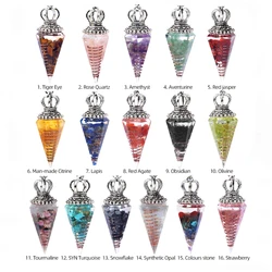 Hexagonal Pointed Stone Crown Pendulum for Divination Dowsing Resin Chip Gemstone Reiki Healing Chakra Pendant Wiccan Witchcraft