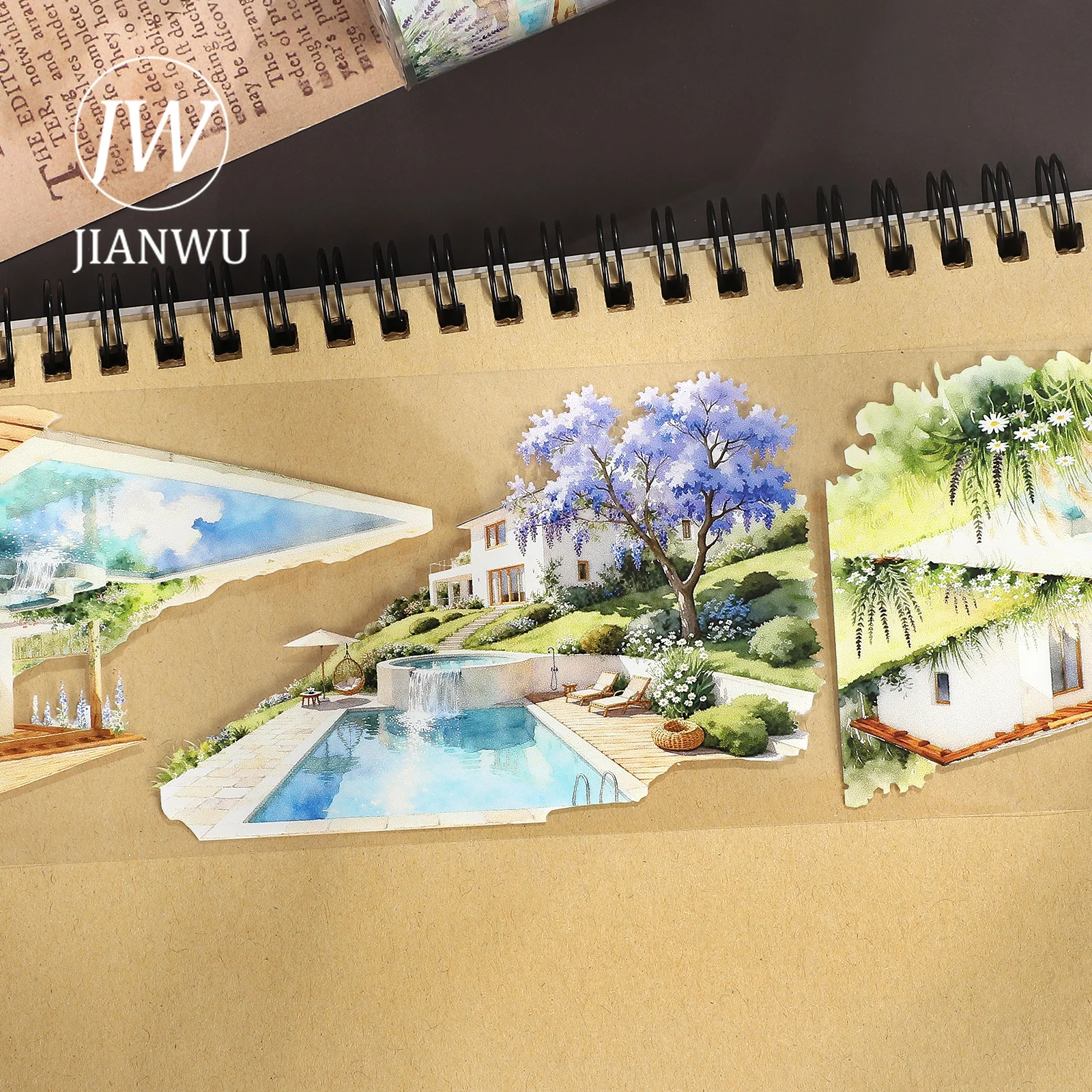 JIANWU 70mm*5m Vintage Summer House Swimming Pool Landscape Material Collage Scrapbooking PET Tape Creative Journal Stationery