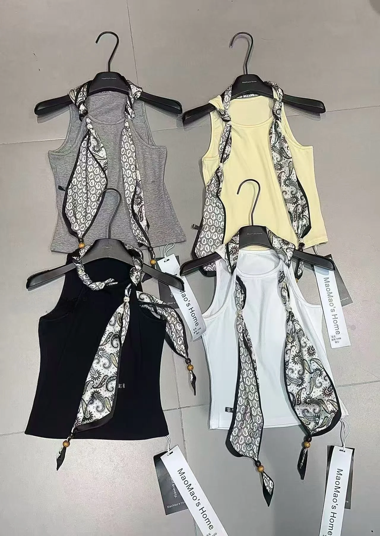 

Beaded Silk Scarf Strap Vest Women Sexy Slimming Workwear Top Cotton Blend Short Length Color Casual Summer Fashion