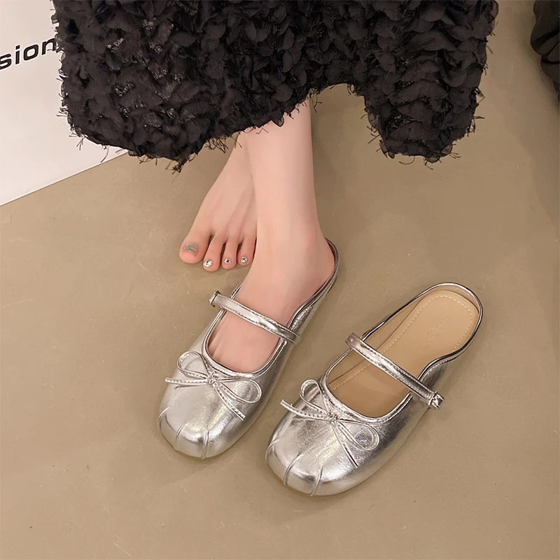 

Silver Knot Mary Jane Head Cover Half Slippers Women's 2026 New Summer Outdoor Wear Slip-On Lazy Person Sandals