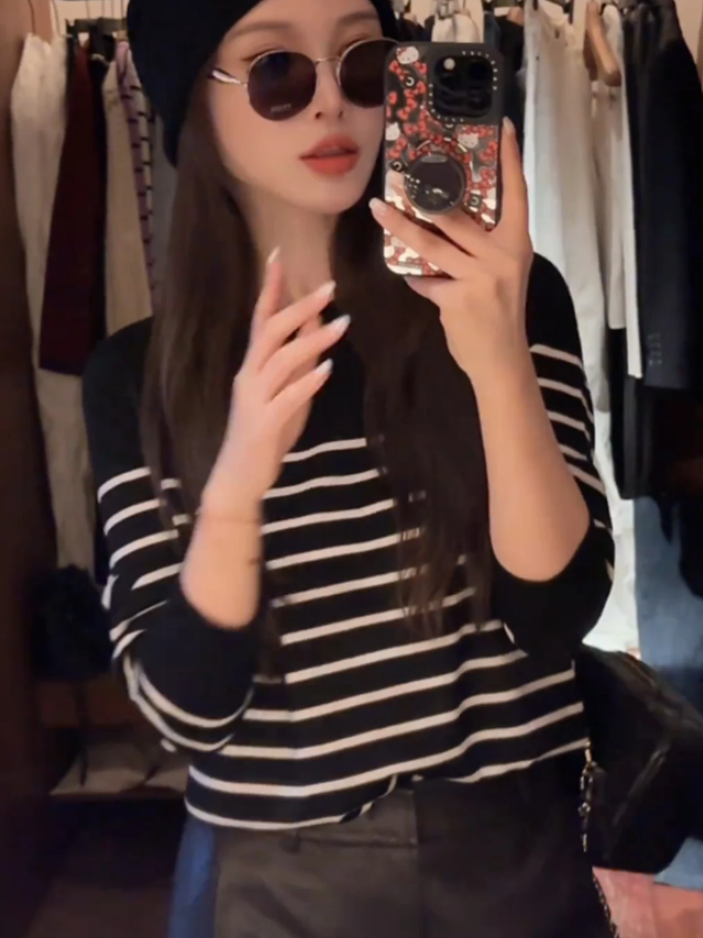 

Fall 2026 Skin-friendly Comfortable round Ne Knitted T-irt Slim Long Sve Trendy Base irt Top Simple Striped Women's