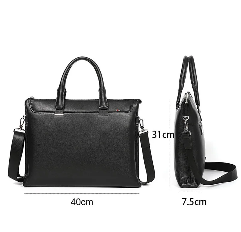 Luxury brand design cowhide men business bag briefcase natural cowskin laptop office black hand man shoulder bolso hombre