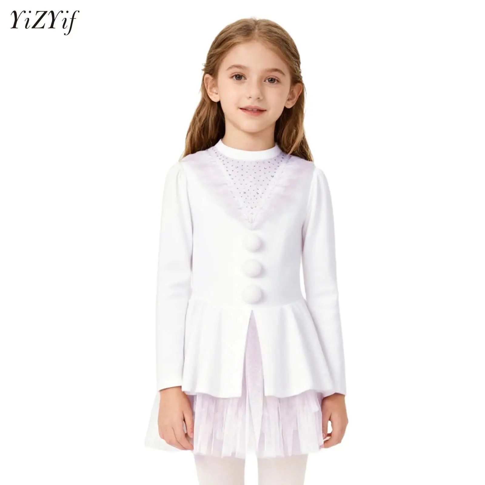 

Kids Girls Christmas Snowman Costume Shiny Ballet Dance Tutu Dress Figure Skating Leotard Holiday Carnival Party Elf Dancewear