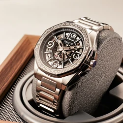 OBLVLO Original Brand Black Skeleton Dial Automatic Watch Luxury Stainless Steel Luminous Waterproof Mechanical Watch CAM-SK