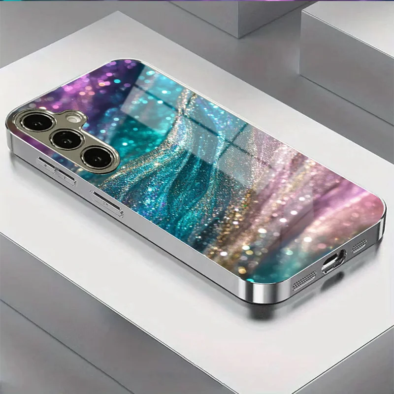 

Electroplated gold new phone case for Samsung Galaxy S26 Ultra S25 Plus S24 S23 S22 fe tempered glass Artistic texture patterns