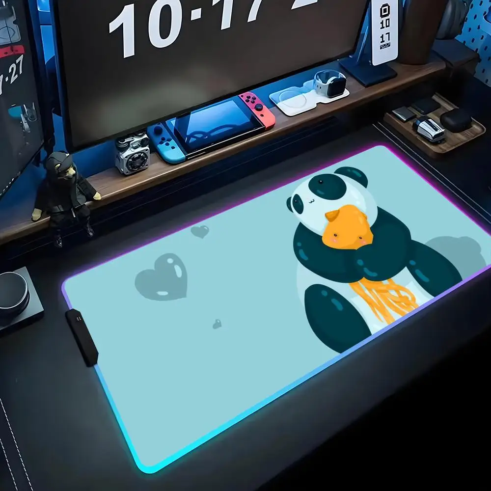 

Аниме милый панда коврик для мыши RGB игровой коврик для мыши большой светодиодный коврик для ПК настольный коврик светящийся коврик для мыши большой коврик для клавиатуры настольный коврик с