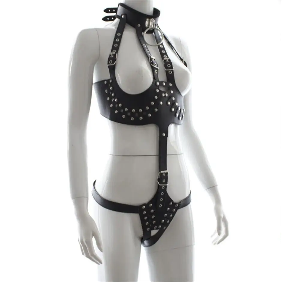 Restraint Leather Harness Fetish BDSM Bondage Slave Collars Female Chastity Belt Adult Sex Toys For Couples/Women S2643