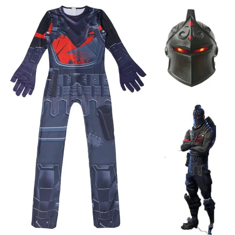 SN60 Kids Cosplay Black Jumpsuit Knight Costume Battle Royale Cosplay Mask Kids Children Halloween Carnival Party Zentai Body1 &