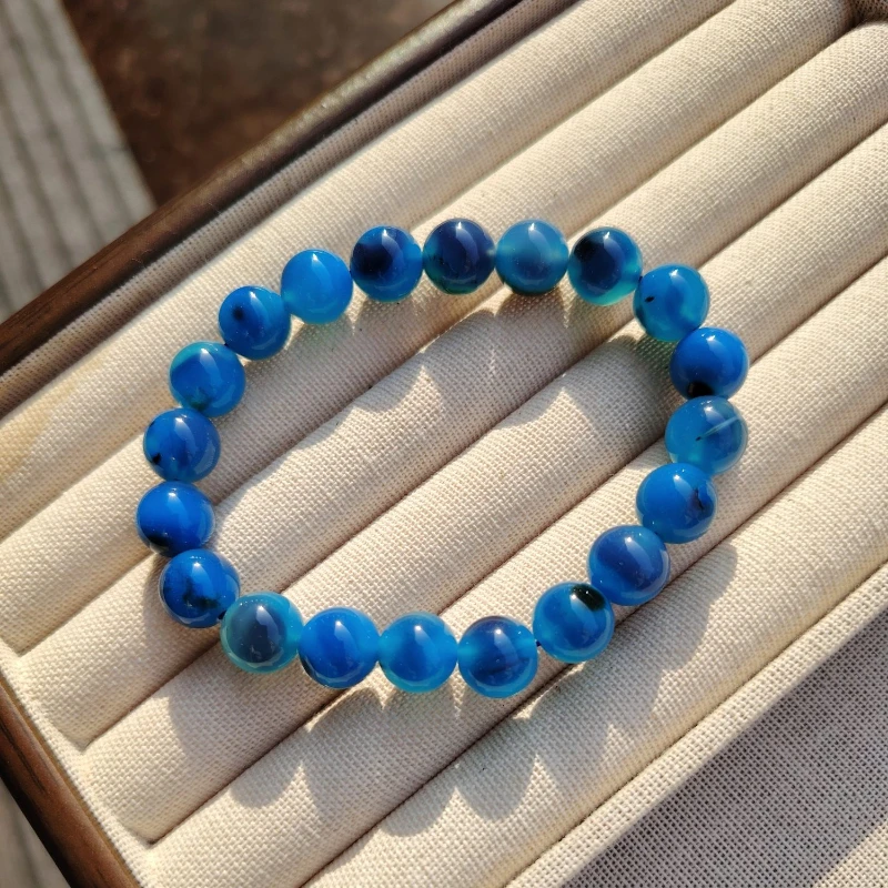 

Natural Exquisite Agate "Blue Sugar Heart" Bracelet, Exquisite and Versatile.