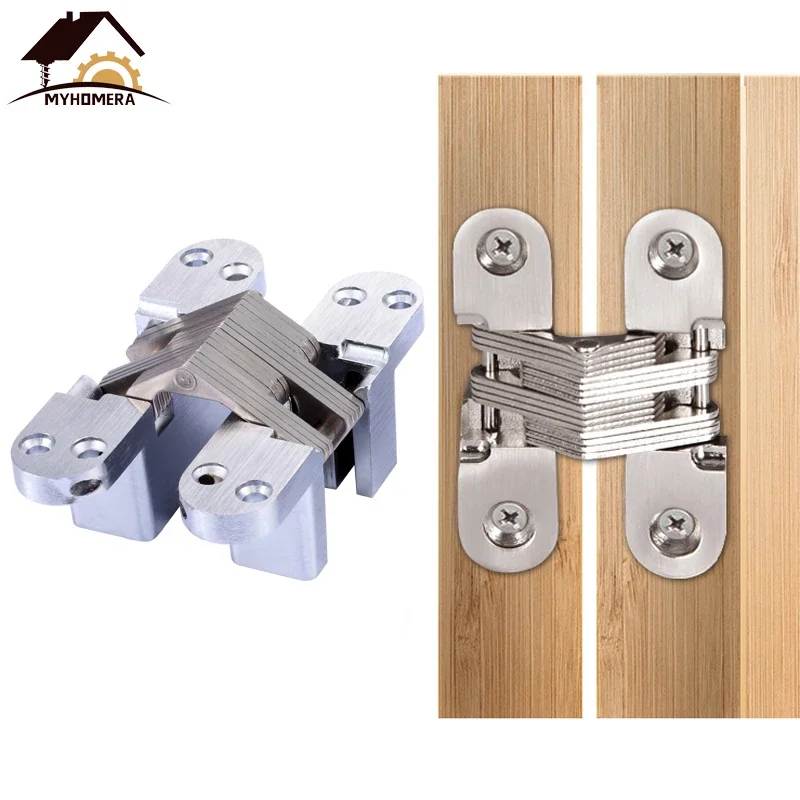 Stainless Steel Hidden Hinges 70-140mm Built-in Concealed Cross Heavy-loading Folding Door Hinge Furniture Hardware 180 Degree