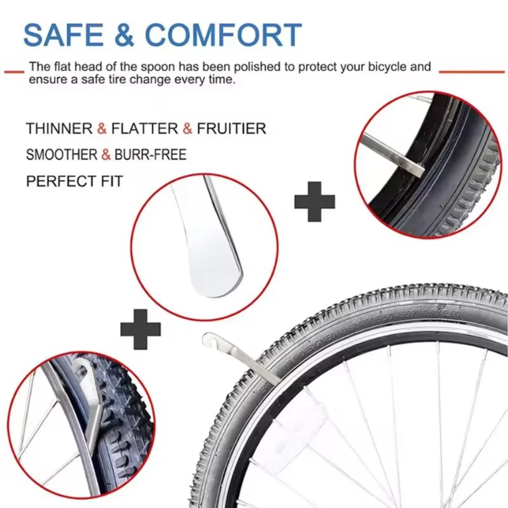 3/5 Stück Fahrradreifenheber aus Edelstahl für Mountainbikes und Rennräder, Reifenmontagewerkzeug, einfach zu bedienen, leicht zu transportieren, langlebig und rostbeständig. – Detail 3