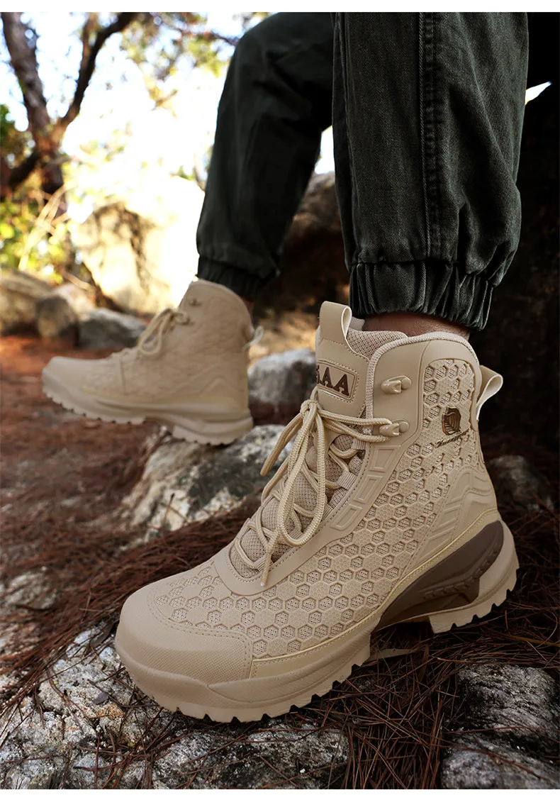 Neue Hochwertige Leder-Arbeitsstiefel für Herren, Hohe Herren-Wüstenkampfstiefel, Rutschfeste Outdoor-Wanderschuhe, Herren-Motorradstiefel – Detail 9