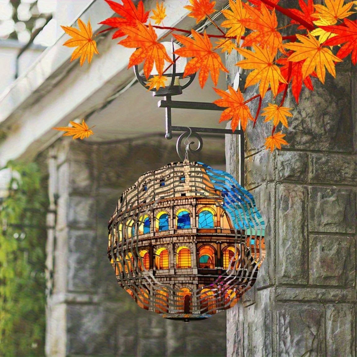 CIFBUY Metall-Windspiel Kolosseum Buntglas-Sonnenschutz mit Boho-Perlen für den Außenbereich und Garten-Dekoration