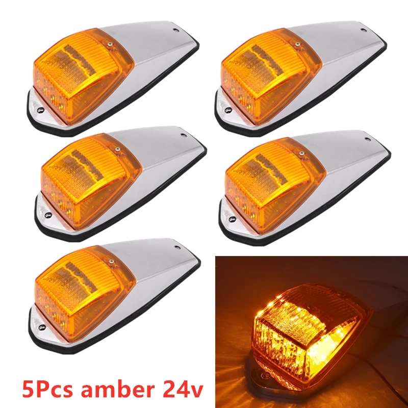 5Pcs 12v 24v Truck Cab Marker Light 17 LED Amber Top Roof Running Lights Trailer Light for Peterbilt Kenworth Freightliner Mack