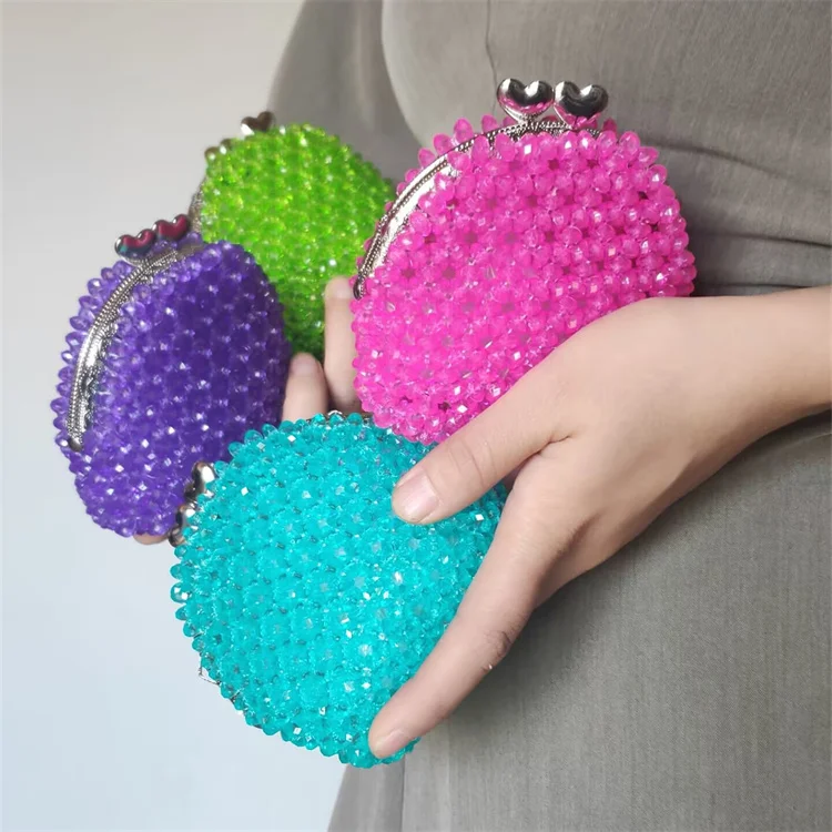 Fashion candy color rainbow beaded coin card bag