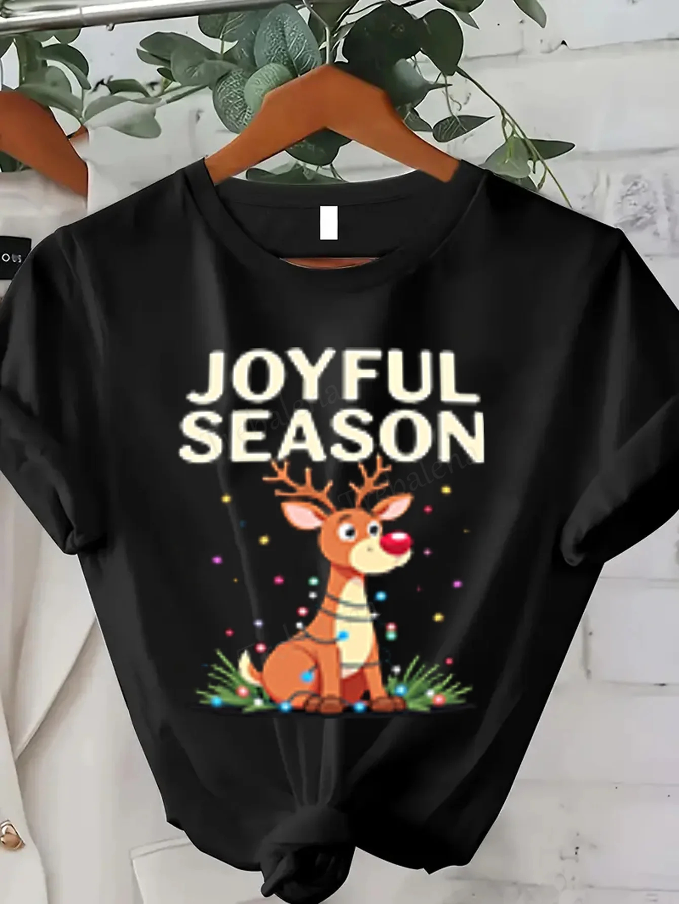 Women T-shirt Joyful Season Reindeer T-Shirt for Women, Festive Christmas Top