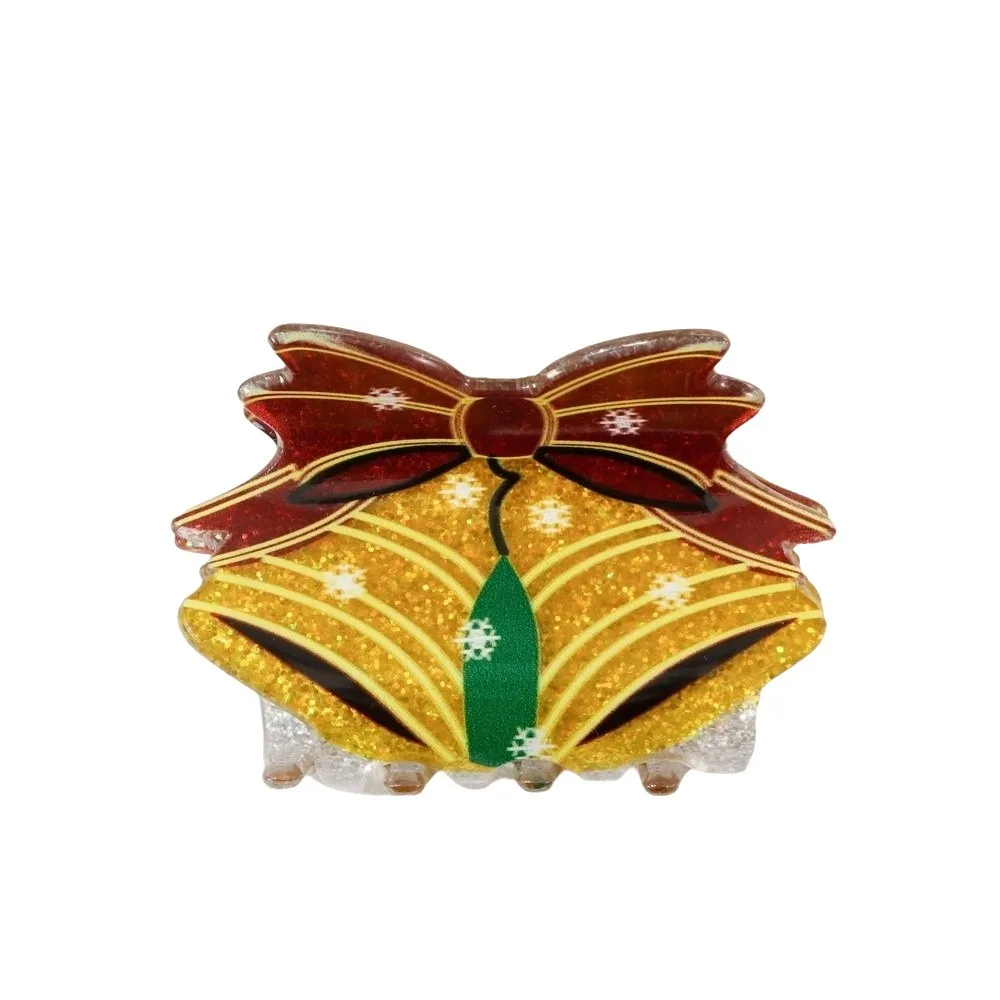 Creative Acrylic Santa Claus Shark Clip Glitter Elk Christmas Tree Hair Claw Bell Headwear Cartoon Hair Grab Clip Daily